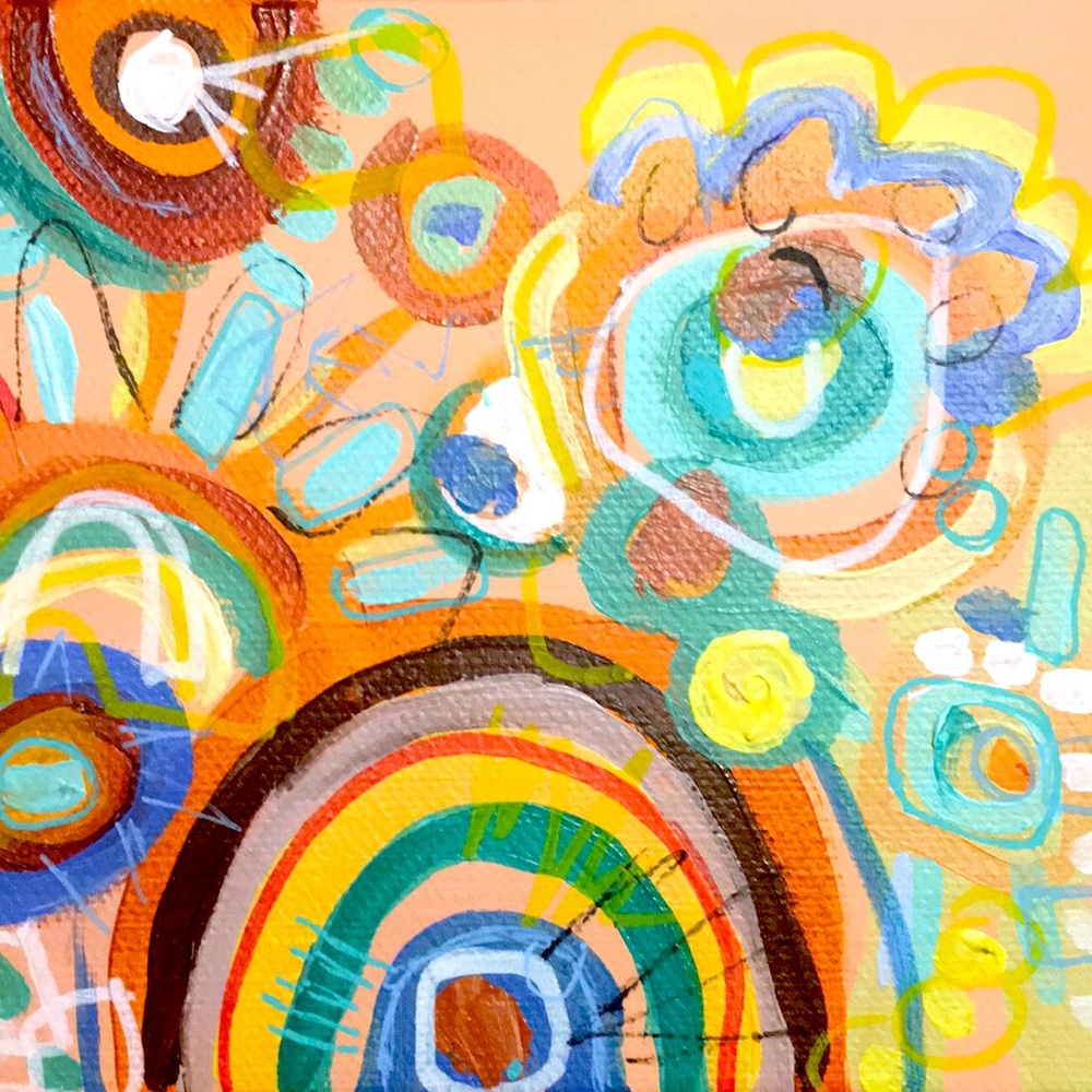 Playful mini 5x7 abstract in retro boho tones